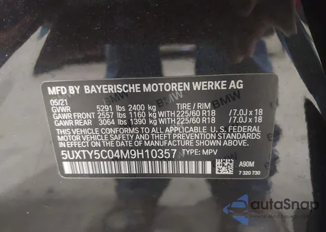 2021 BMW X3 xDrive30I z USA, uszkodzony, nr VIN 5UXTY5C04M9H10357